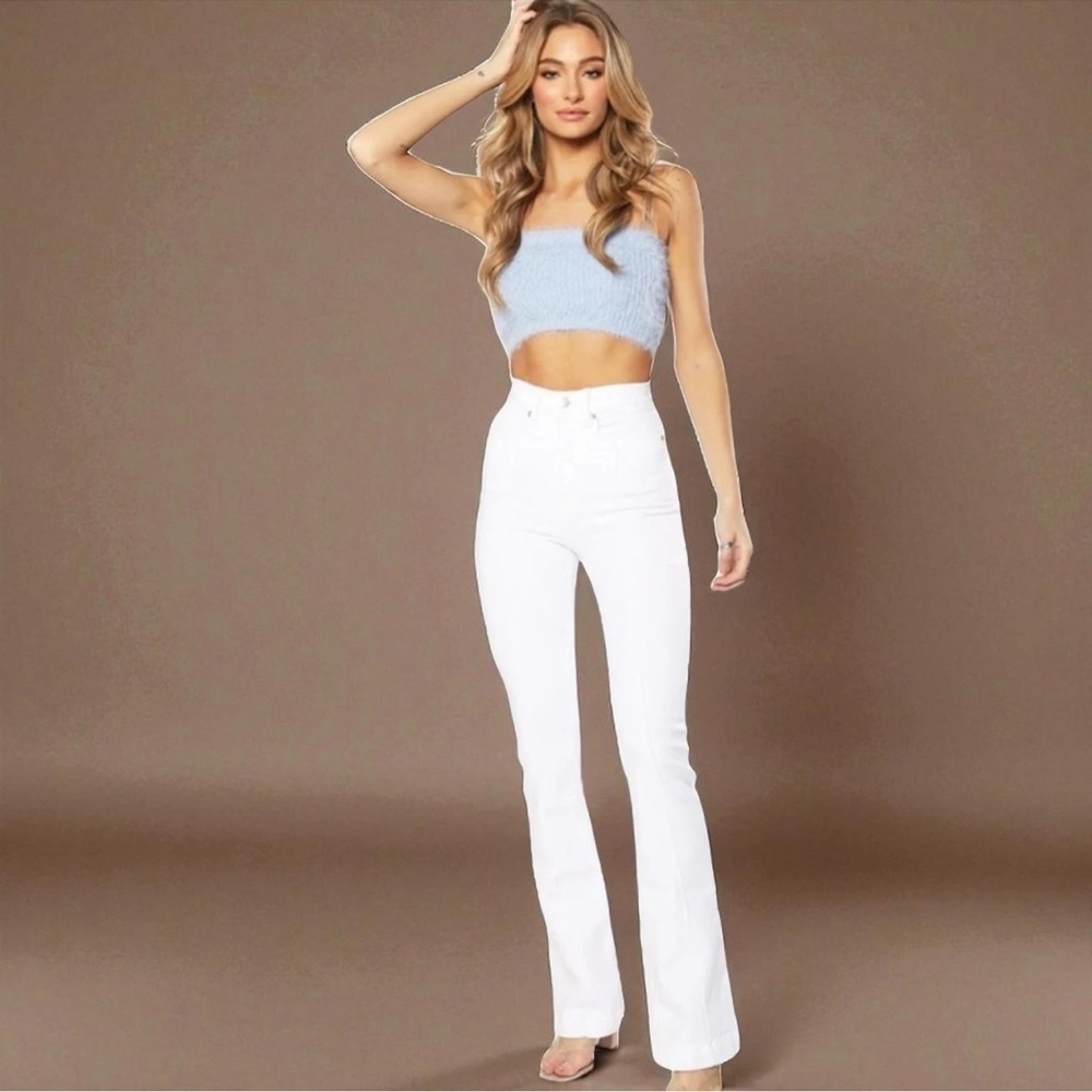 REVICE Women’s AVALON Cutout Detail Flare 70s Retro Jeans-White-Size 23 NWT - Picture 2 of 15